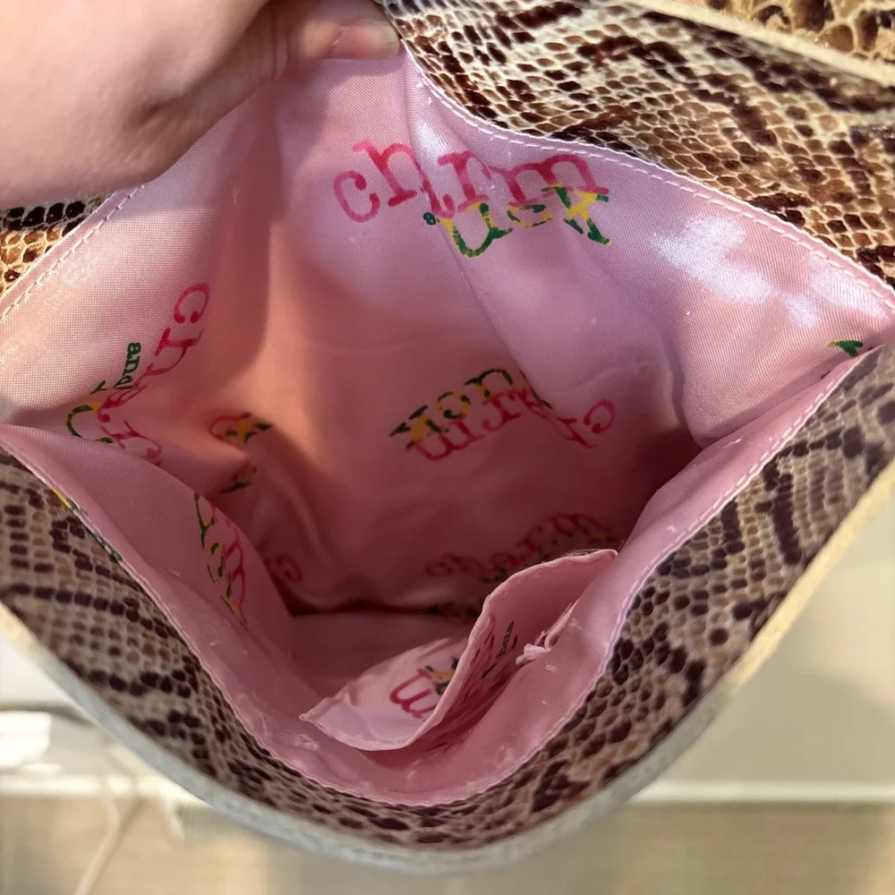 Charm‎ & Luck Genuine Leather Hobo Snakeskin Bag Rhinestone Cowgirl Festival